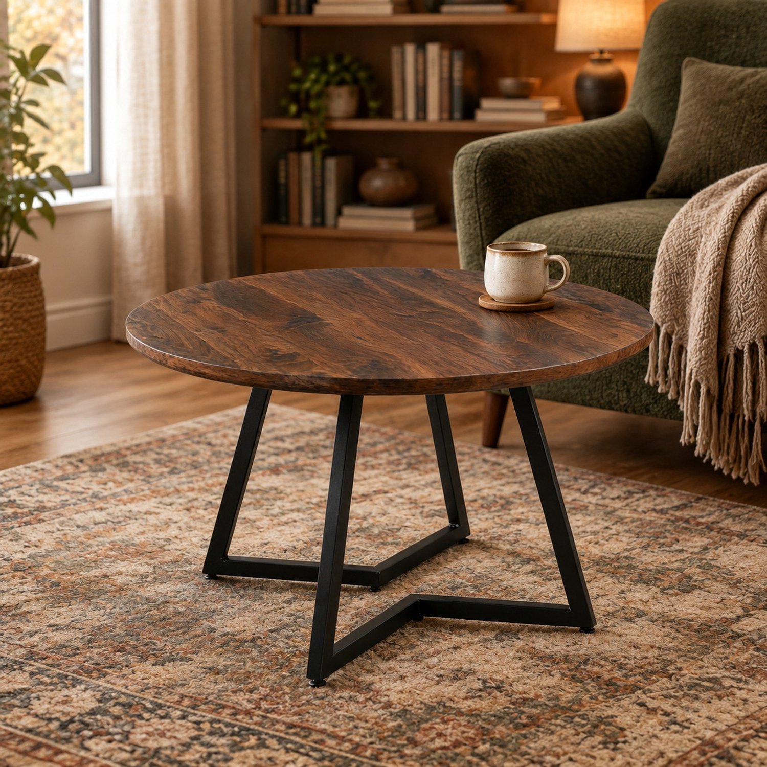 CHICFURN Eettafel - Rond - Metalen poten - Walnoot