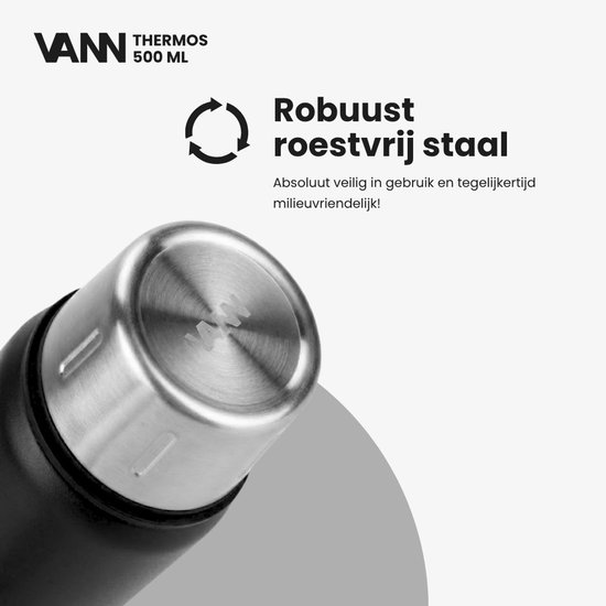 VANN® Kleine Thermoskan 500 ML – 3-Wandige RVS Thermosfles voor Koffie & Thee – 2-in-1 Dop als Beker – 100% Plasticvrij – Zwart – VANN Ritual Thermos® — cadeau in Koken & Dineren - foto 5