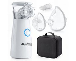 Mobiclinic Nebumobi1 - Aerosoltoestel - Vernevelaar - Draagbare met masker - Inhalator - Nebulizer - Zeer stil - Met mondstuk, mondkapje voor volwassenen en mondkapje voor kinderen - Wit