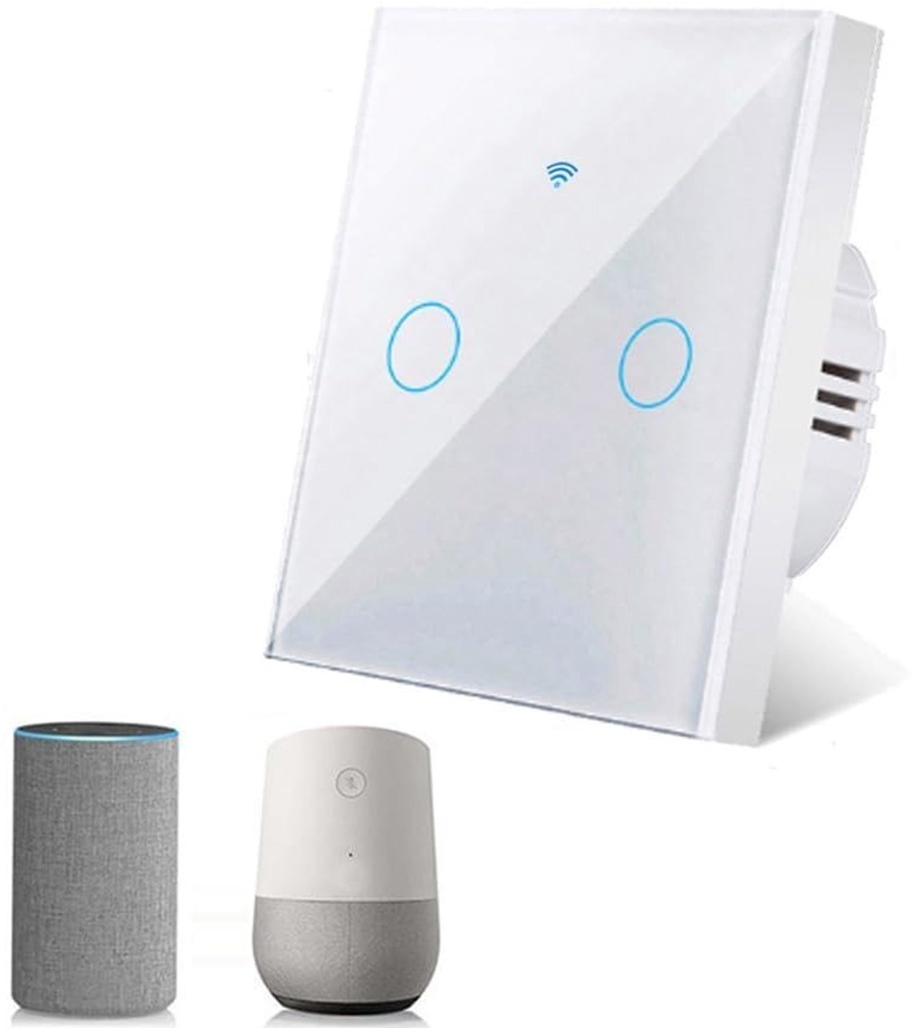 Slimme Aanraak Lichtschakelaar met Glazen Paneel, WiFi Verbinding, Stemcontrole voor Alexa, Compatibel met Smart Life en Tuya App, Enkel 2-Weg, Wit, Energiezuinig en Gebruiksvriendelijk