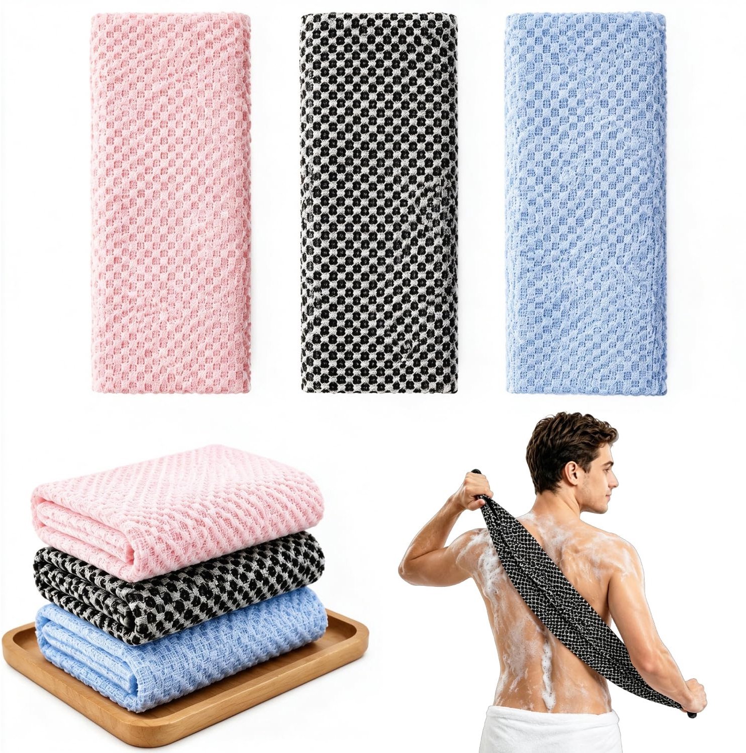 Exfoliërende Douchehanddoeken - Set van 3 - Japanse Peeling
