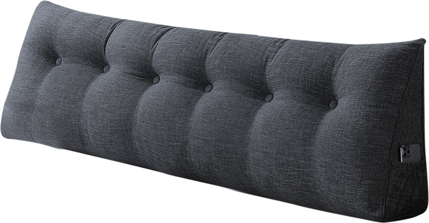PIPIPOXER Rugsteunkussen - Hoofdbordkussen - 180 cm- voor Bed of Sofa - Driehoekig Wigkussen - Wasbare Hoes - Donkergrijs