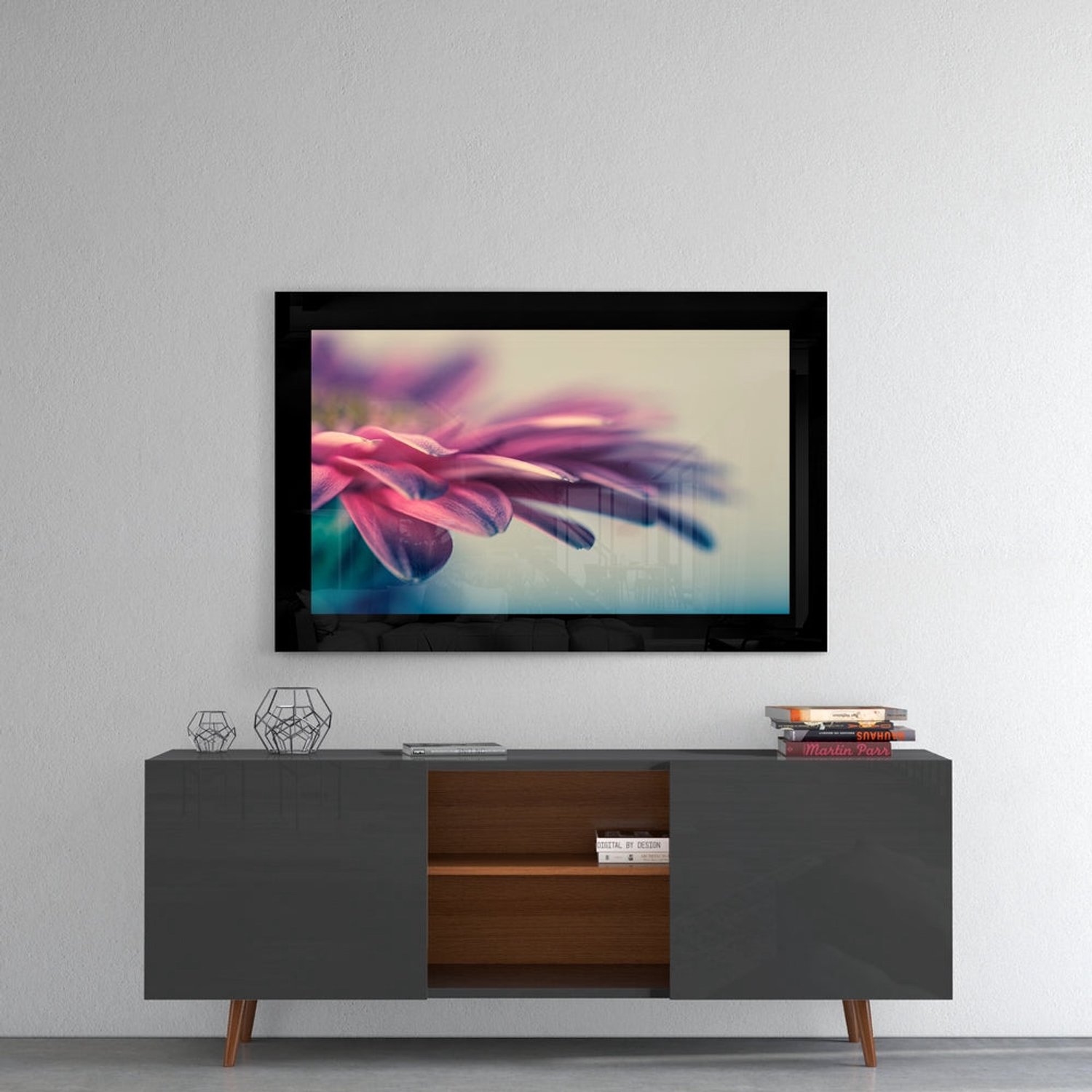 Glasschilderij – Roze Daisy Bloem in Macro – Moderne Kunst aan de Muur