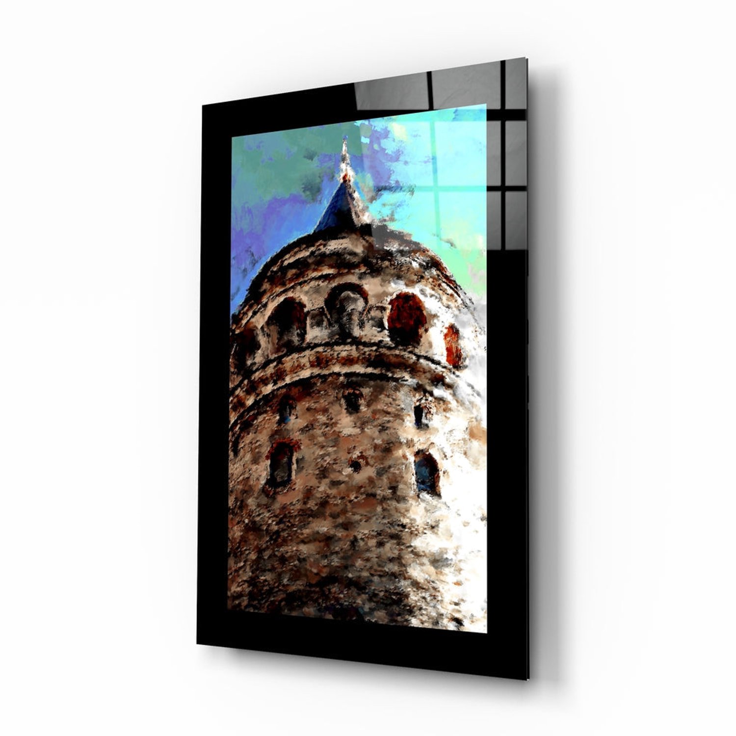 Insigne Art Glasschilderij – Galatatoren van Onderen Gezien – Moderne Kunst aan de Muur Meerkleurig