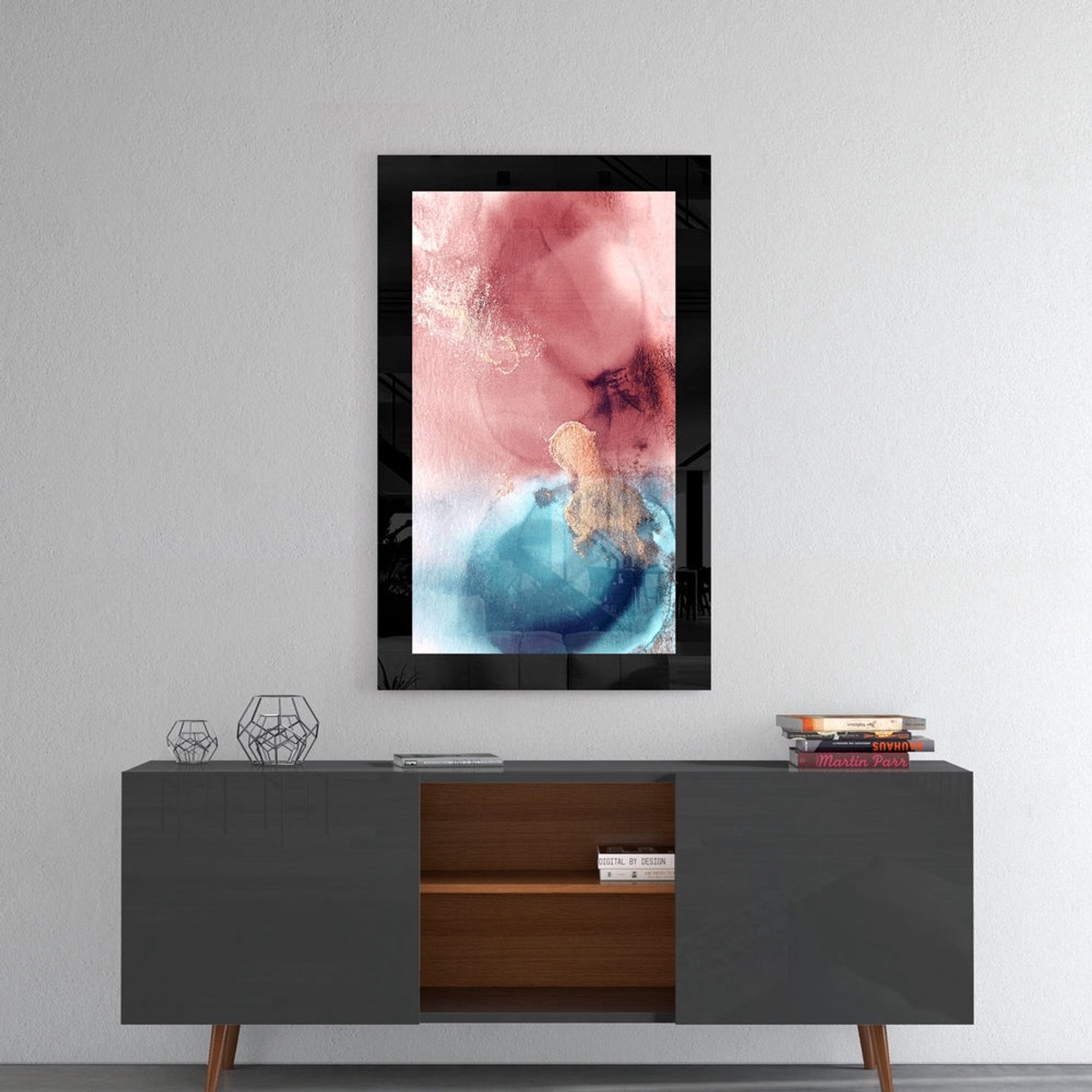 Glasschilderij – Roze en Blauw – Eigentijdse Wandkunst