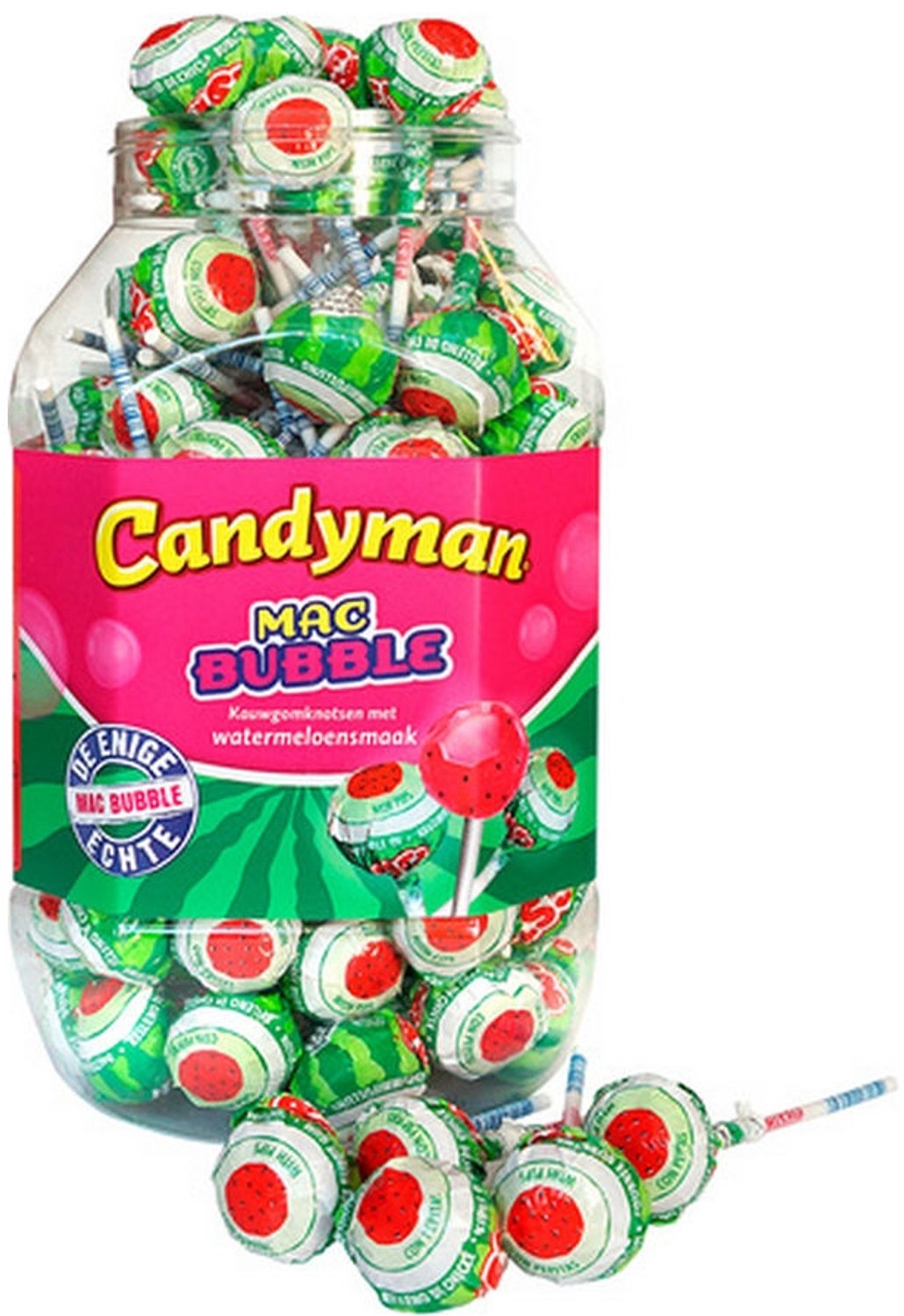 Candyman | Mac Bubble | Watermeloen lollie | 100 stuks | Omdoos 6x