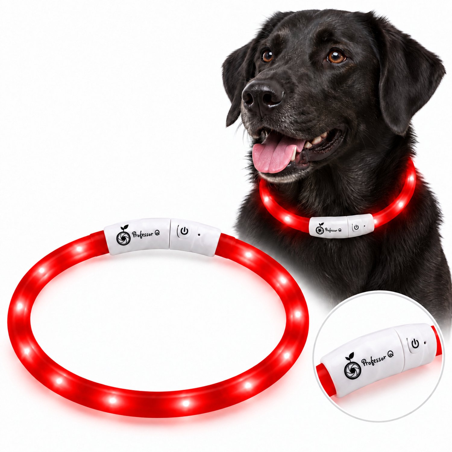 Professor Q LED Hondenhalsband - Lichtgevende Halsband - Rood M 51 cm - USB Oplaadbaar - Op Maat te Knippen - 3 Lichtstanden