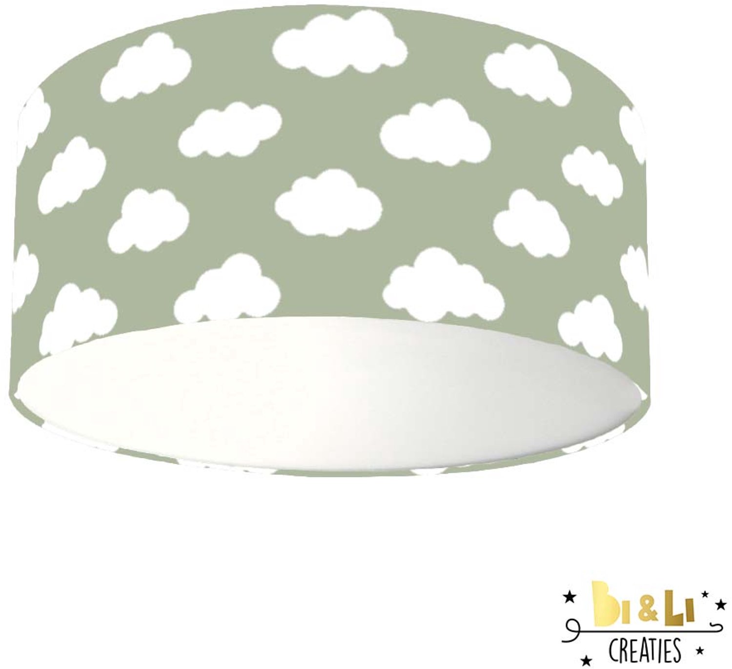 Plafondlamp wolken poedergroen-sfeerverlichting-kinderkamer-incl diffuser-wolken-incl plafondfitting