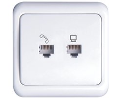 UTP RJ45 Stopcontact - Wandcontactdoos - Igia Cuka - Inbouw - 1-voudig UTP CAT5E - 1-voudig Telefoon - Incl. Afdekraam - Wit