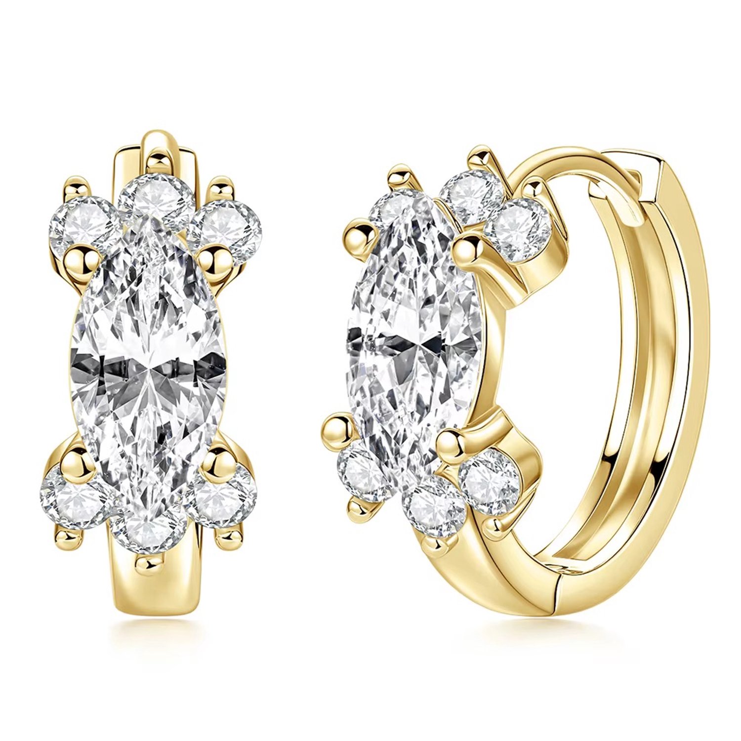 Selevie Oorringen Goud met Marquise Moissanite – VVS1 Color D – Elegante Hoepeloorbellen – Diamond Look