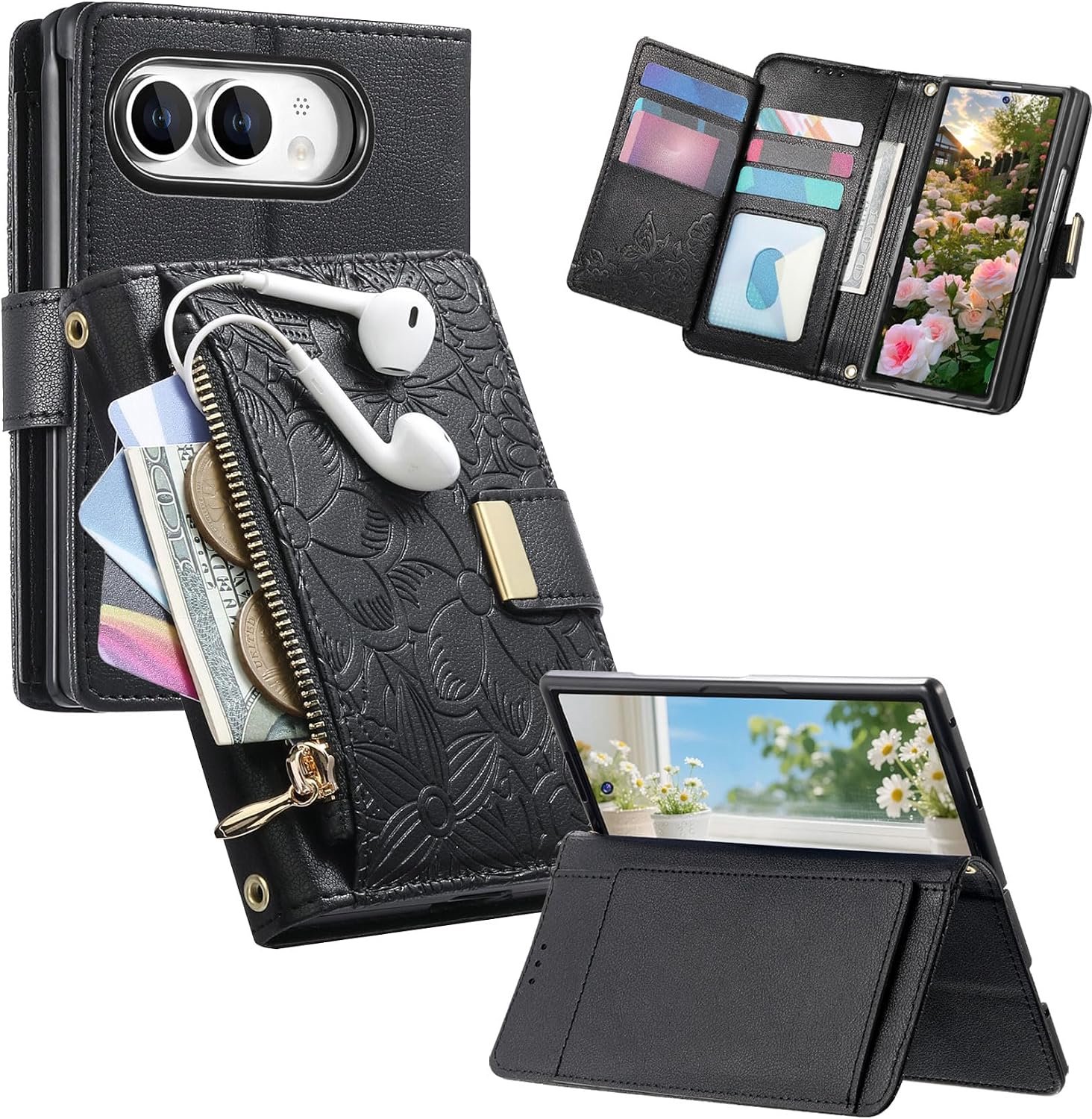 Zandarix Hoesje Geschikt voor Apple iPhone Duo - Premium - Portemonnee met Siliconen Binnenkant - Magneet Sluiting - 6 Kaartsleuven - Opvouwbare Standaard - Book Case Hoesje - Zwart