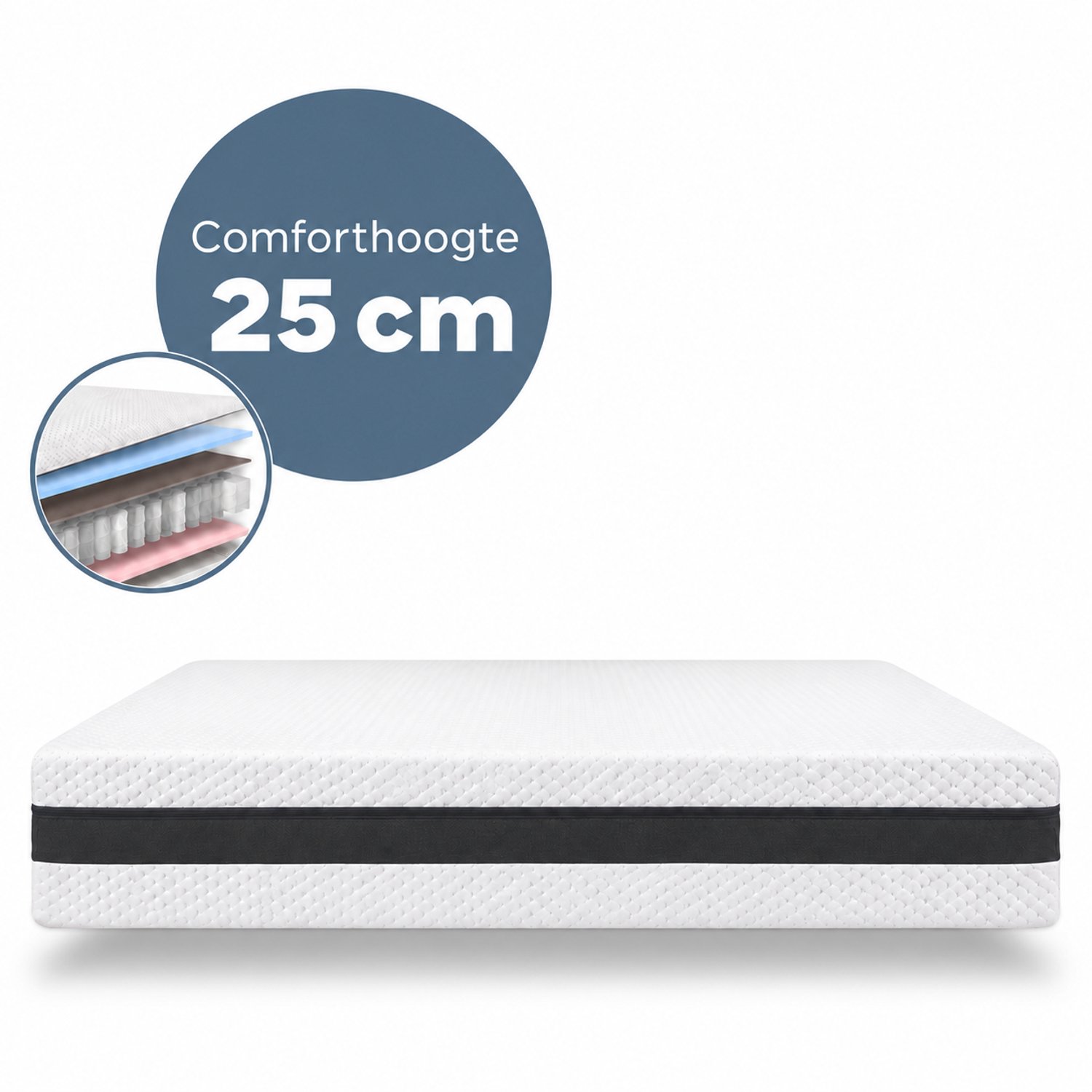 Felman Excellent Matras - 160 x 200 cm - 25 cm dik - 9-Zone Pocketvering - Tweezijdig - Cooling & Thermo Comfort Wit