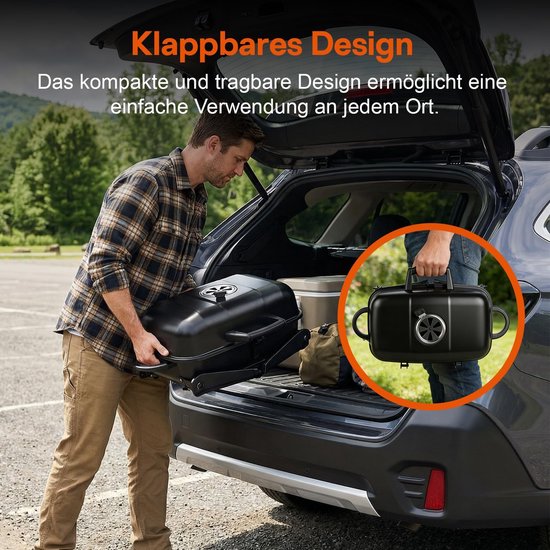 Draagbare Houtskool Barbecue - 2-in-1 Grill & Oven - Opvouwbaar met Houten Handvat — afbeelding 4