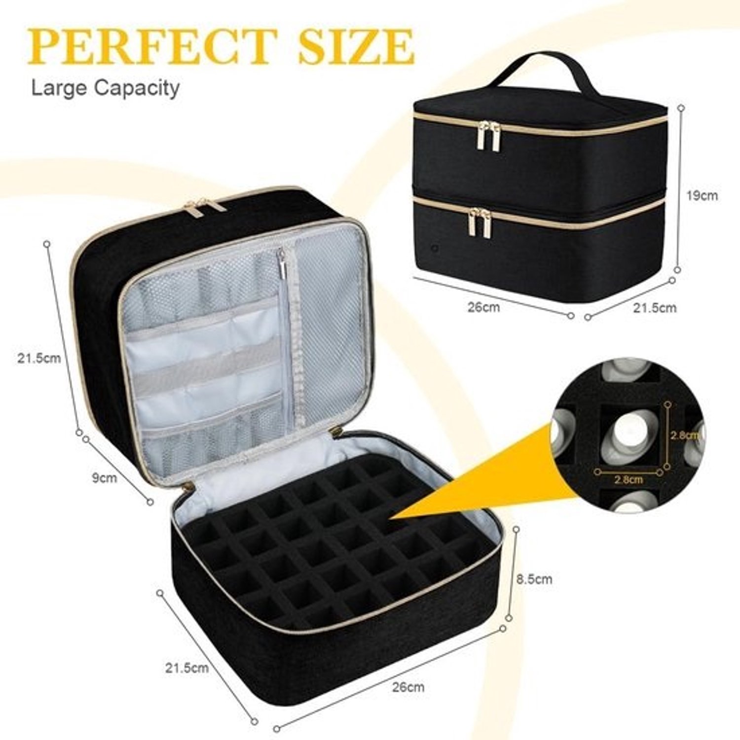 Nagellakorganizer - Make-uptas - Opbergruimte voor manicurespullen - Dubbel laags - Ruimte voor 30 flessen - Zwart