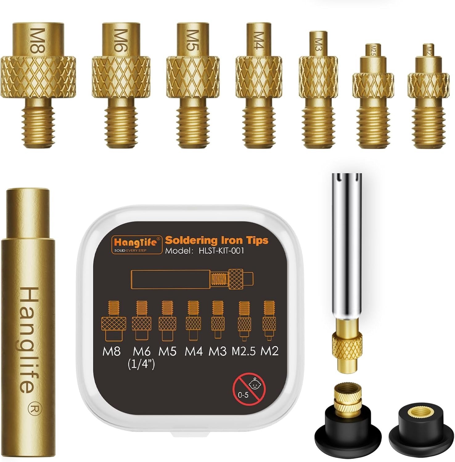 Solderingtips voor Draadbeugels M2 M2.5 M3 M4 M5 M6 M8 - Geschikt voor Weller en Hakko Soldering Irons - Ideaal voor 3D Printer en Heat-Set Inserts