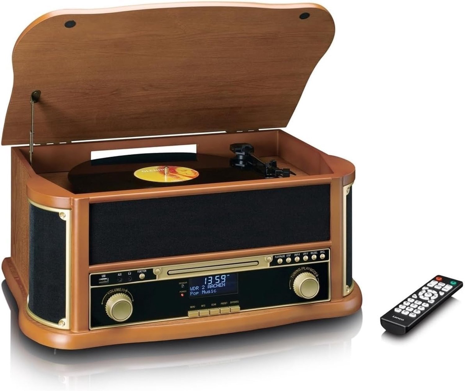 QEVA Platenspeler met CD Speler - Platenspeler - Vinyl Speler - Bruin - 54cm x 40cm x 30cm