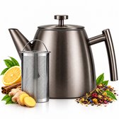 Vaja® Theepot Juliette Gun Metal - Theepot - Theepot met filter - Theekan - Theepot Dubbelwandig - RVS Theekan - 1.2 Liter