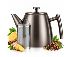 Vaja® Theepot Juliette Gun Metal - Theepot - Theepot met filter - Theekan - Theepot Dubbelwandig - RVS Theekan - 1.2 Liter