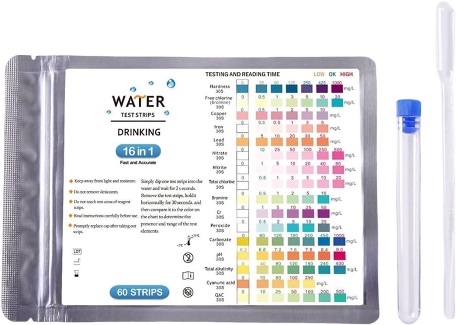 Waterteststrips voor aquaria - 7-in-1 analyse van pH, KH, chloor, ammonium, nitriet en nitraten voor een gezond ecosysteem