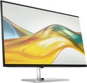 Vooraanzicht van een 27-inch monitor met dunne randen en een kleurrijke, abstracte vloeistofafbeelding op het scherm.