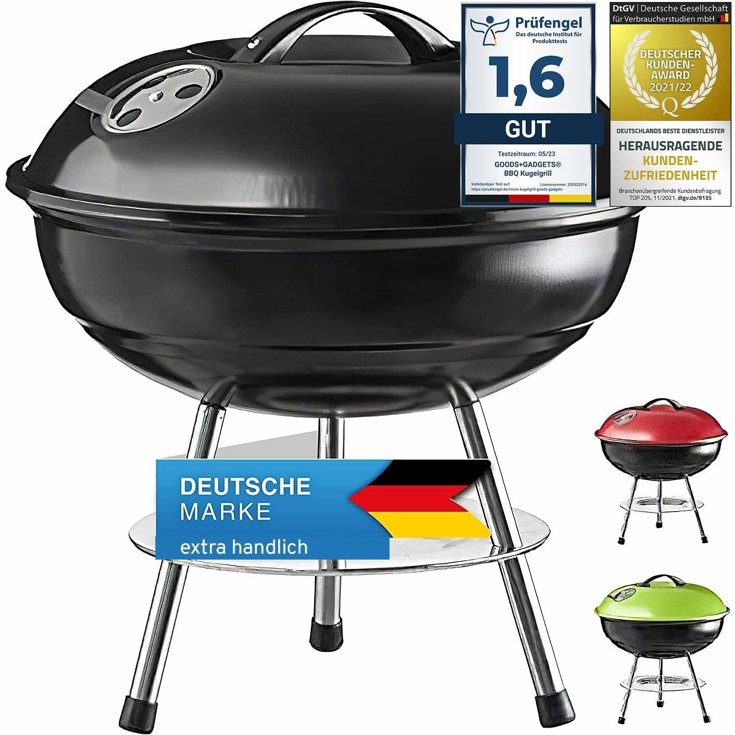 Compacte Houtskool Kogelbarbecue 40 cm - Geëmailleerde Tafelgrill RVS - Voor Camping & Picknick