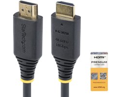 StarTech.com 2m Premium Gecertificeerde High Speed HDMI Kabel, 4K 60Hz/1440p 144Hz, HDR10/HDCP 2.2/ARC, 18Gbps, UHD HDMI 2.0 Kabel voor TV/Monitor/Display, TPE Mantel