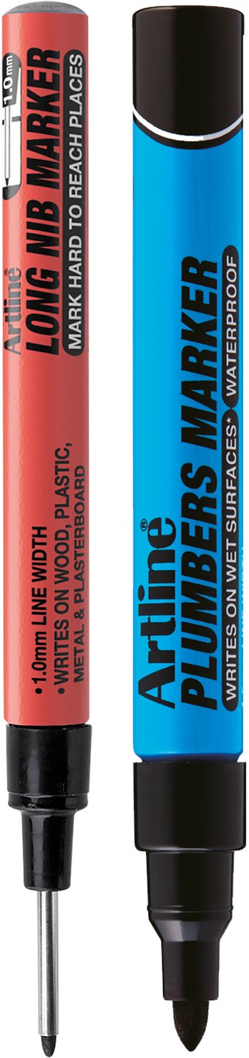 Artline Plumber Marker & Long Nib Marker - Set van 2 - Punt voor loodgieterswerk & extra lange punt voor montage en moeilijk bereikbare plaatsen