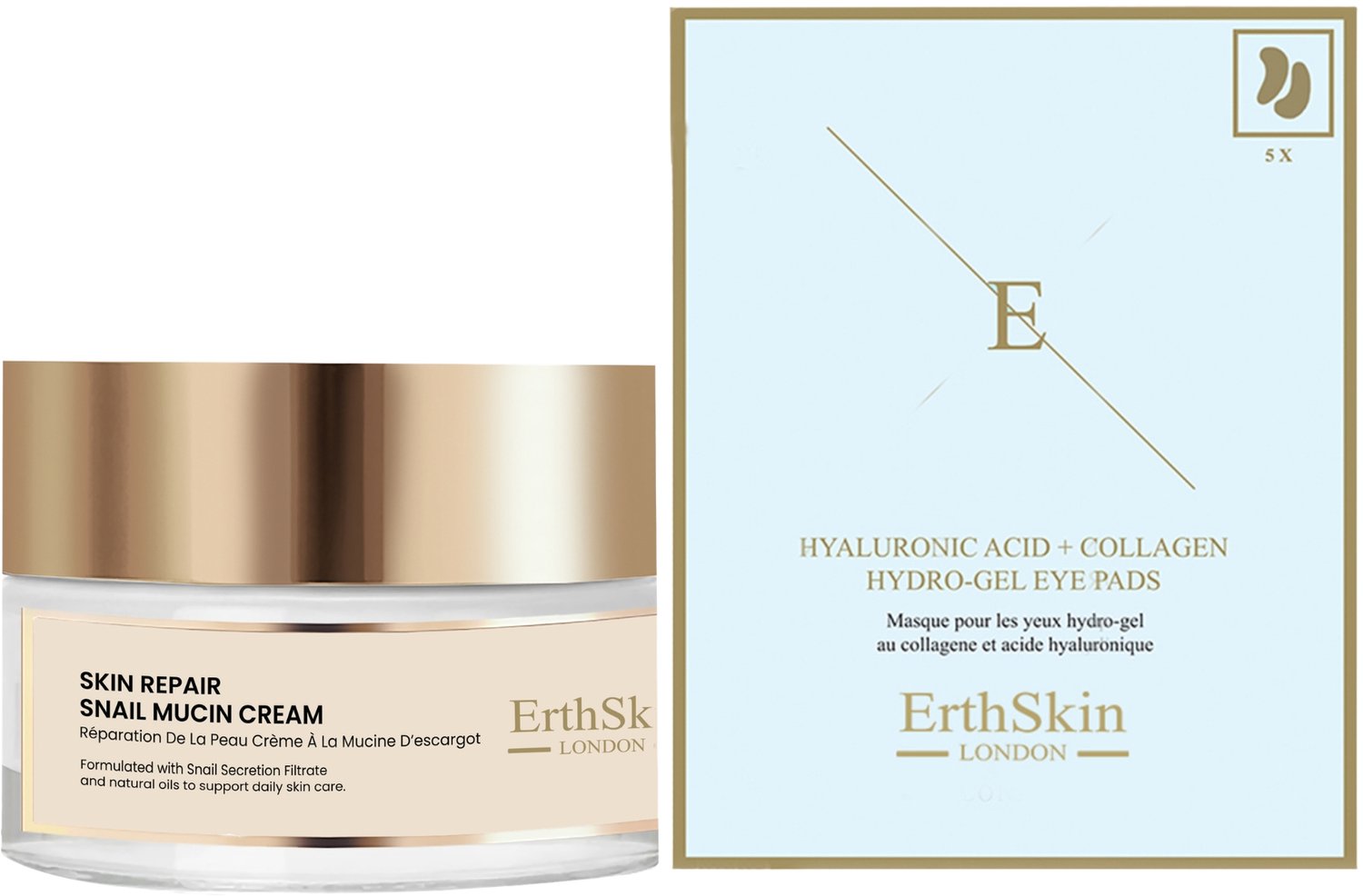 ErthSkin London Slakkenmucine Crème 50 ml + Hyaluronzuur & Collageen Oogpads 5 x 2