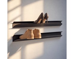 Indusigns zwart schoenenrek - Staal - 119x11x10 cm - Industrieel & modern design