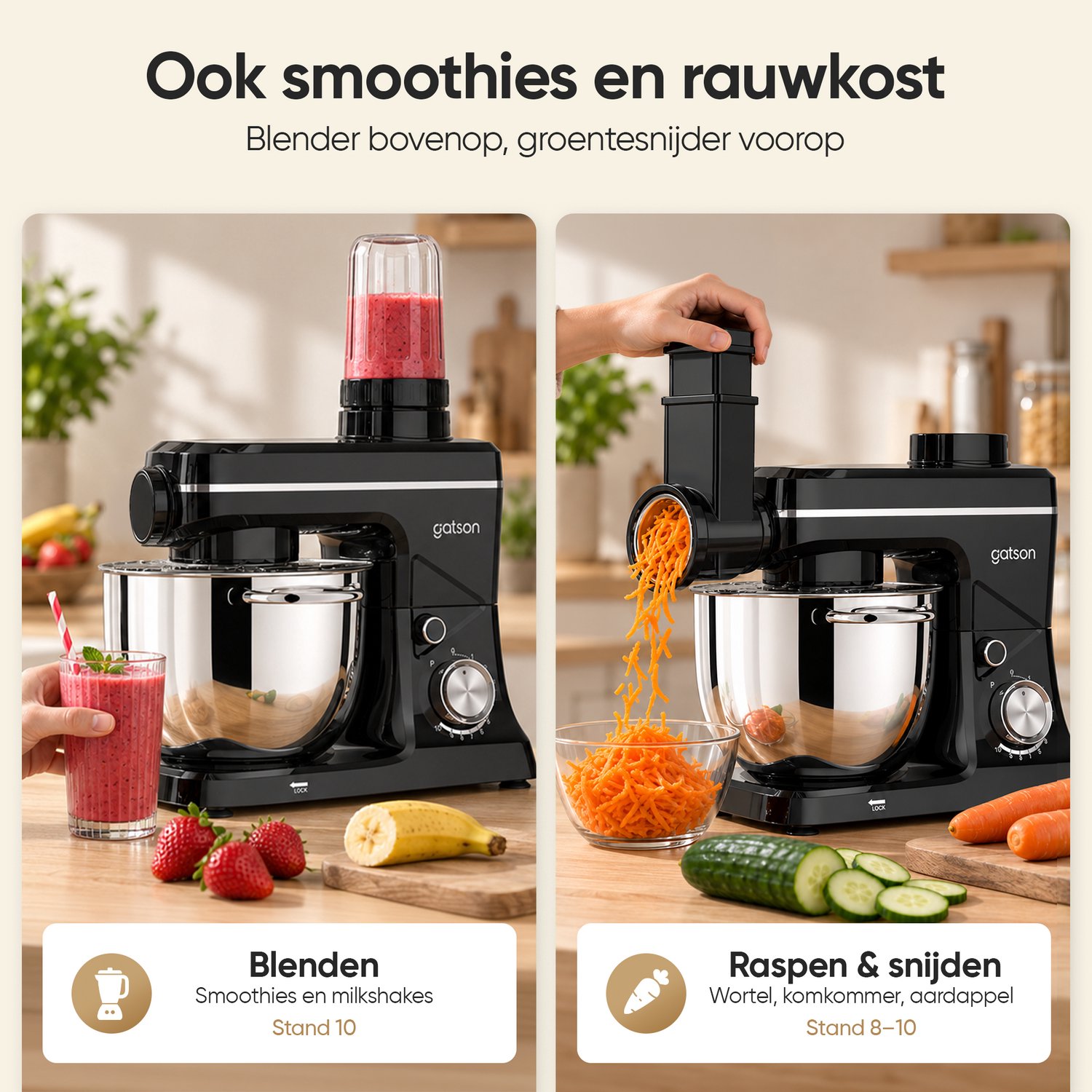 Gatson Multifunctionele Keukenmachine - Blender, Vleesmolen, Koekjesmaker & Groentesnijder - Keukenmixer - Keukenrobot - Foodprocessor - Mixer Met Mengkom thumbnail 5