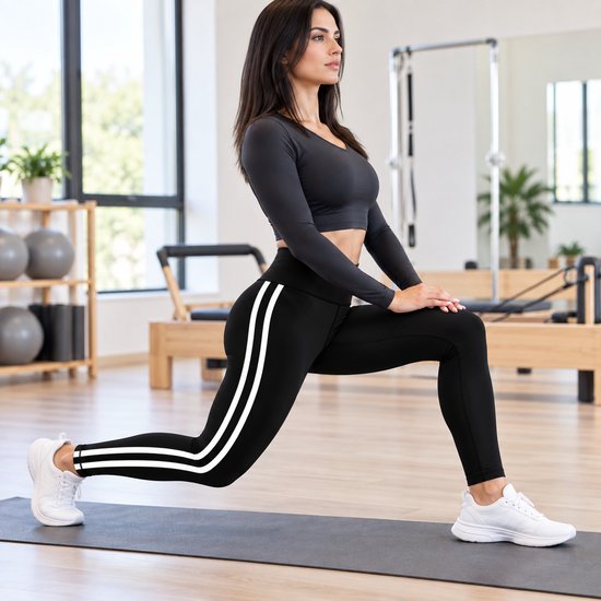 Sportbroek Dames - Legging - Sportlegging - Zwart - Streep - Maat S — afbeelding 3