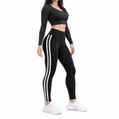 Sportbroek Dames - Legging - Sportlegging - Zwart - Streep - Maat XXL