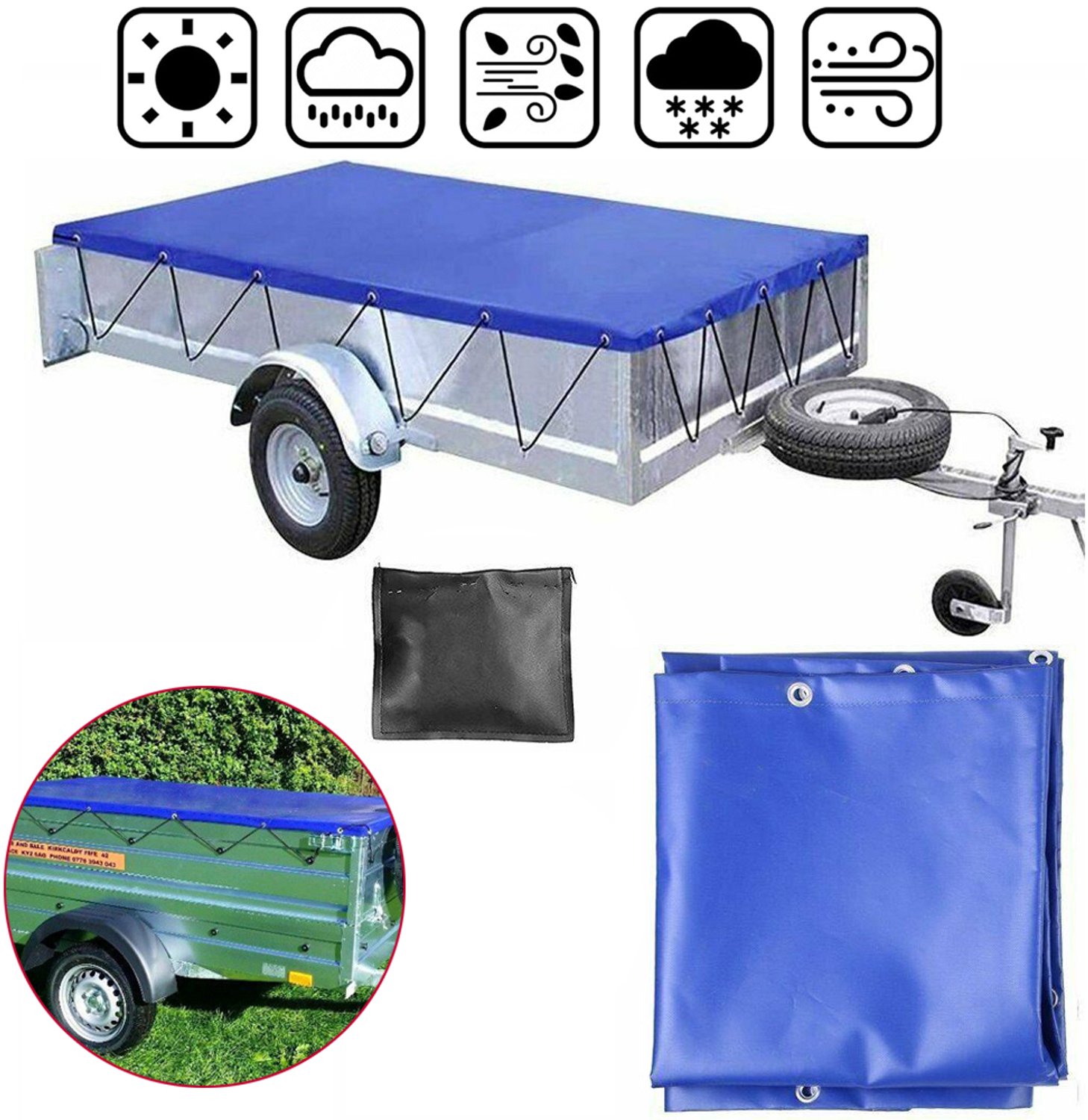 209 X 134 X 5cm Waterdichte Aanhangerhoes - 600D Oxford-Aanhangwagenzeilen - Met Versterkte Ogen