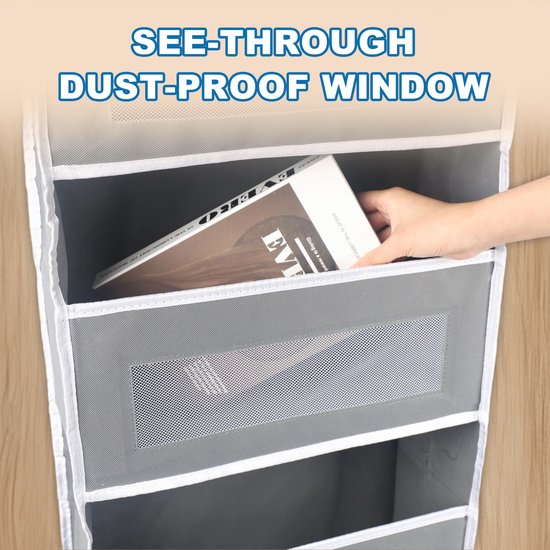 MIVRAY Deur Organizer – 5 Vakken Met Meshvakken – 40 × 14 × 147 cm – Vliesstof, Karton En Metaal – Grijs Zwart – Hangende Opberger Voor Slaapkamer, Badkamer Of Voorraadkast — afbeelding 5