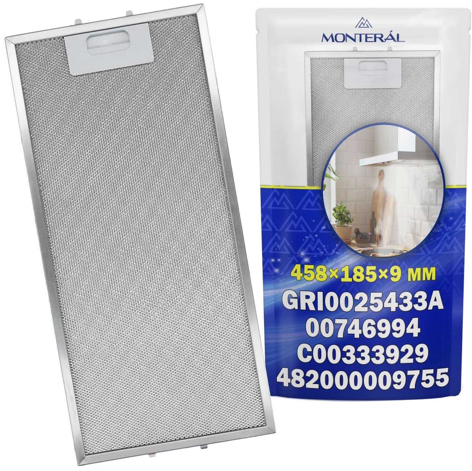 Metaal Vettfilter voor Afzuigkap 458 x 185 x 9 mm