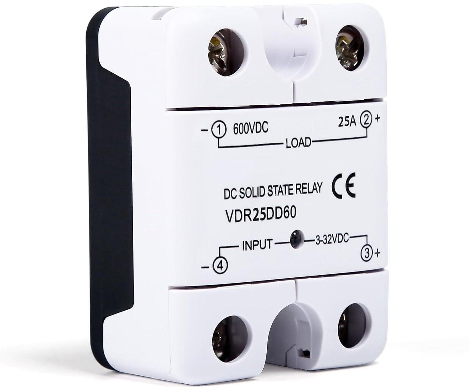 Krachtige Solid State Relay voor DC-toepassingen tot 600V, 25A, met brandwerende schaal en veelzijdige controleopties voor motoren en elektrische kleppen