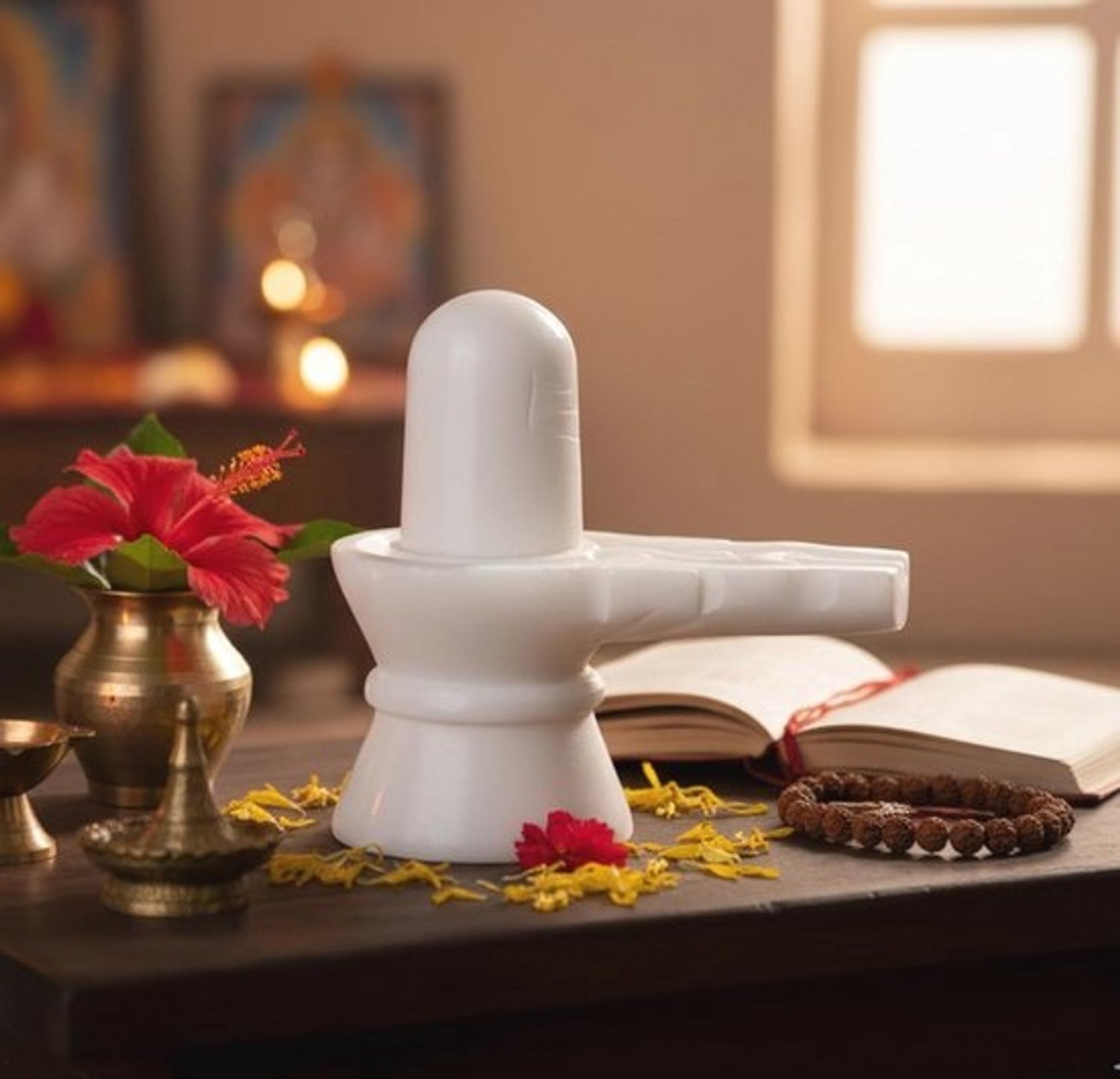 Wit marmeren Shiva Lingam-beeldje - voor tempels en cadeaus