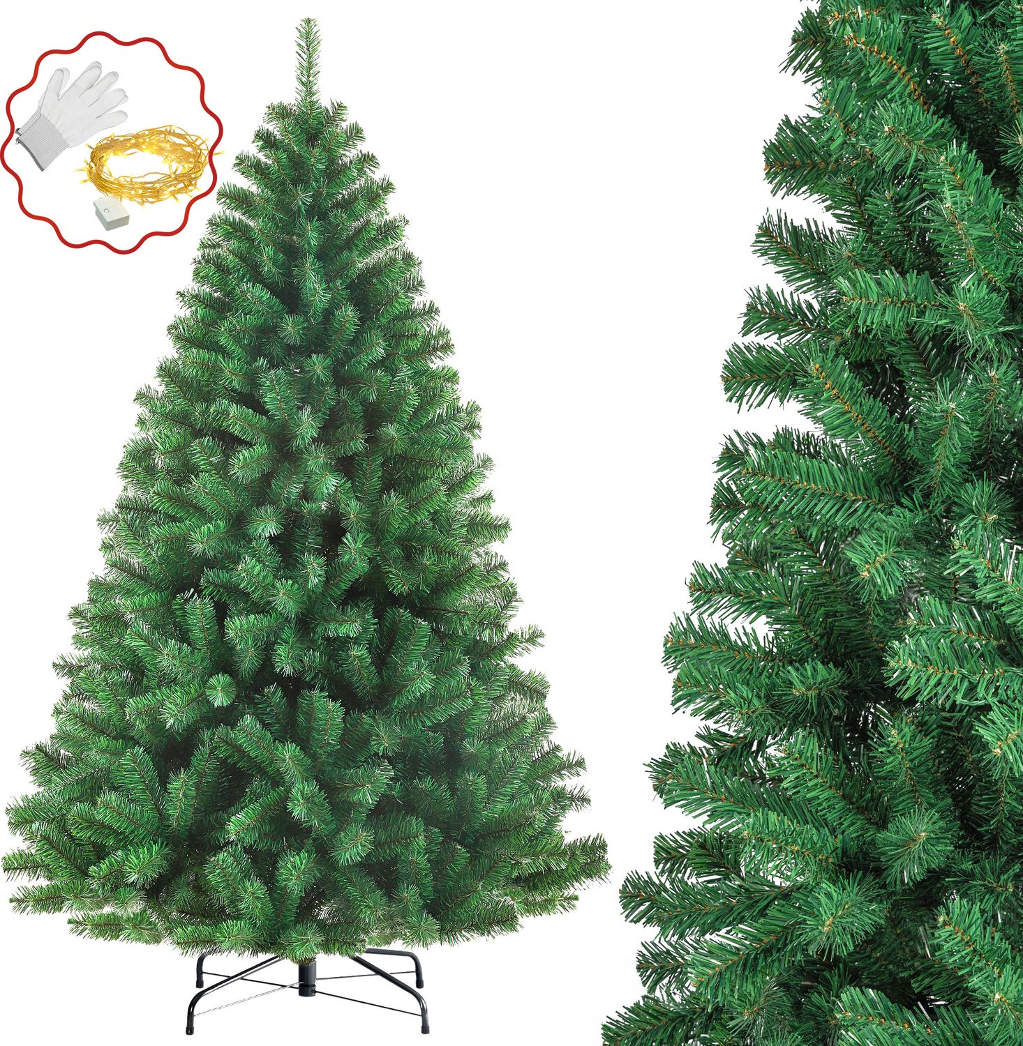 Sinaopus Kunstkerstboom 180 cm – Volle Groene Kerstboom – 900 Takpunten – PVC – Lichtsnoer Inbegrepen – Metalen Standaard – Herbruikbaar – Voor Woonkamer & Kantoor