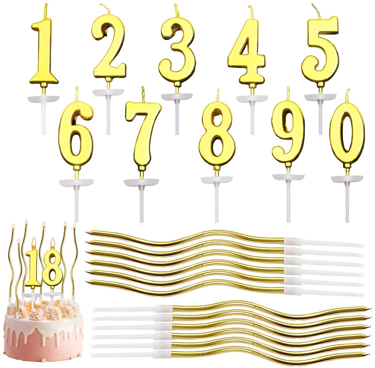 22 Stuks Gouden Verjaardagskaarsen - Cijferkaarsen voor Feesten