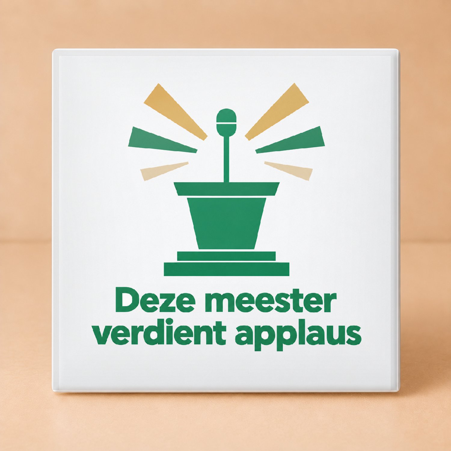 Bedruk King Vrolijke Meester ‘U verdient een pauzebel’ Tegel – Kleurrijke Popart Wanddecoratie voor Leerkrachten - 15 x 15 cm Wit