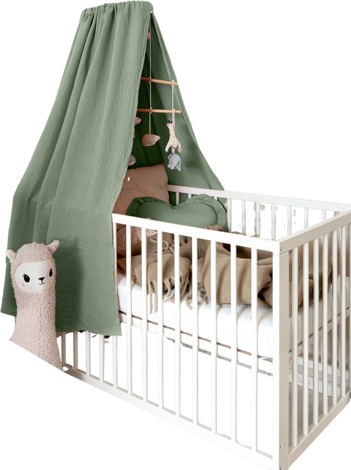 LILIMAUS Klamboe voor ledikant - hemeltje babybed - mousseline katoen - 140 cm - groen