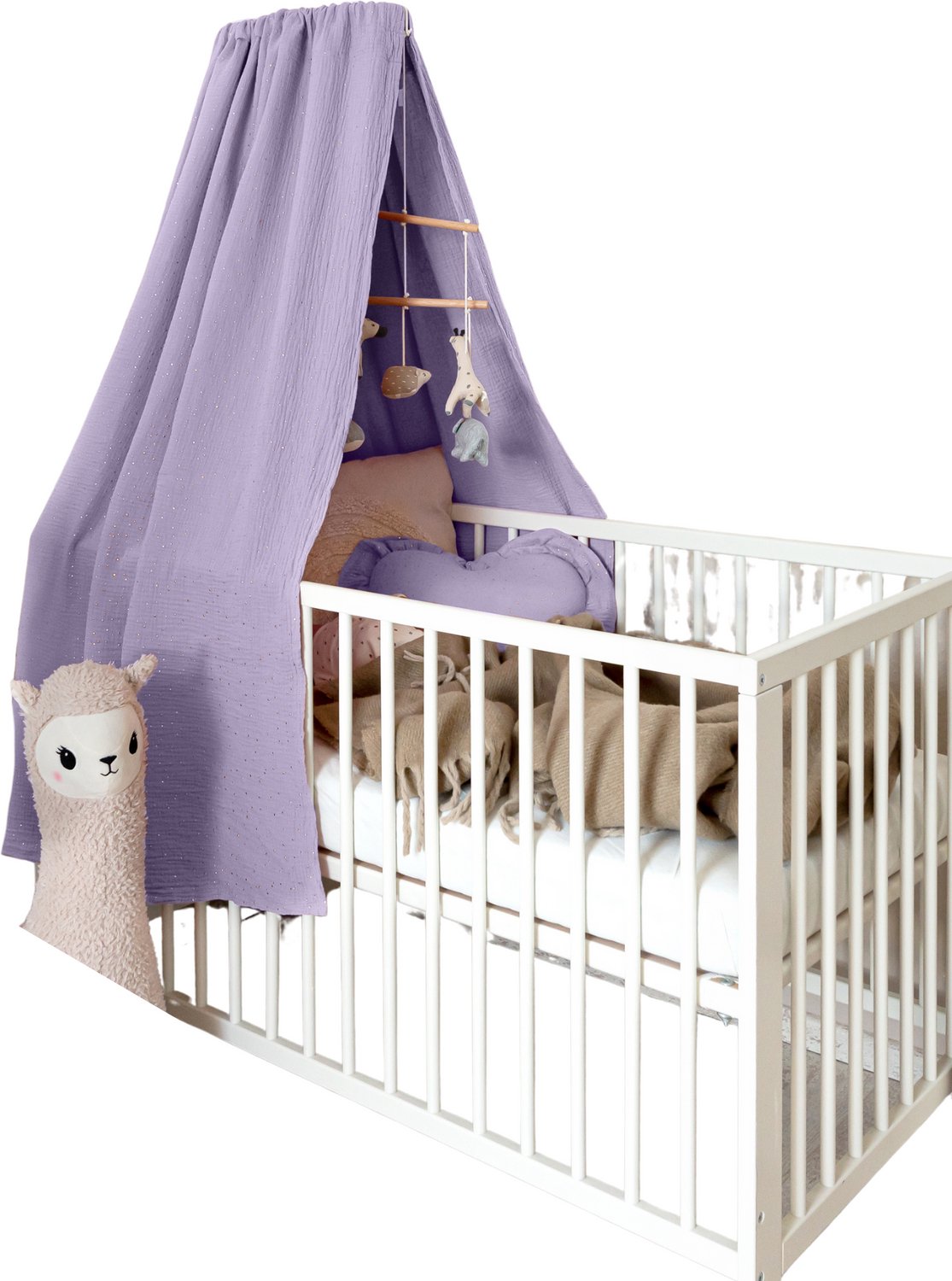LILIMAUS Klamboe voor ledikant - hemeltje babybed - mousseline katoen - 140 cm - lila