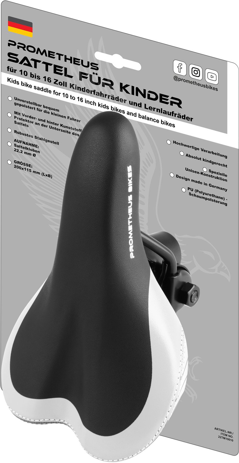Premium Kinderfietszadel - 10-12-14-16 inch - Met klem 22,2 mm - Wit