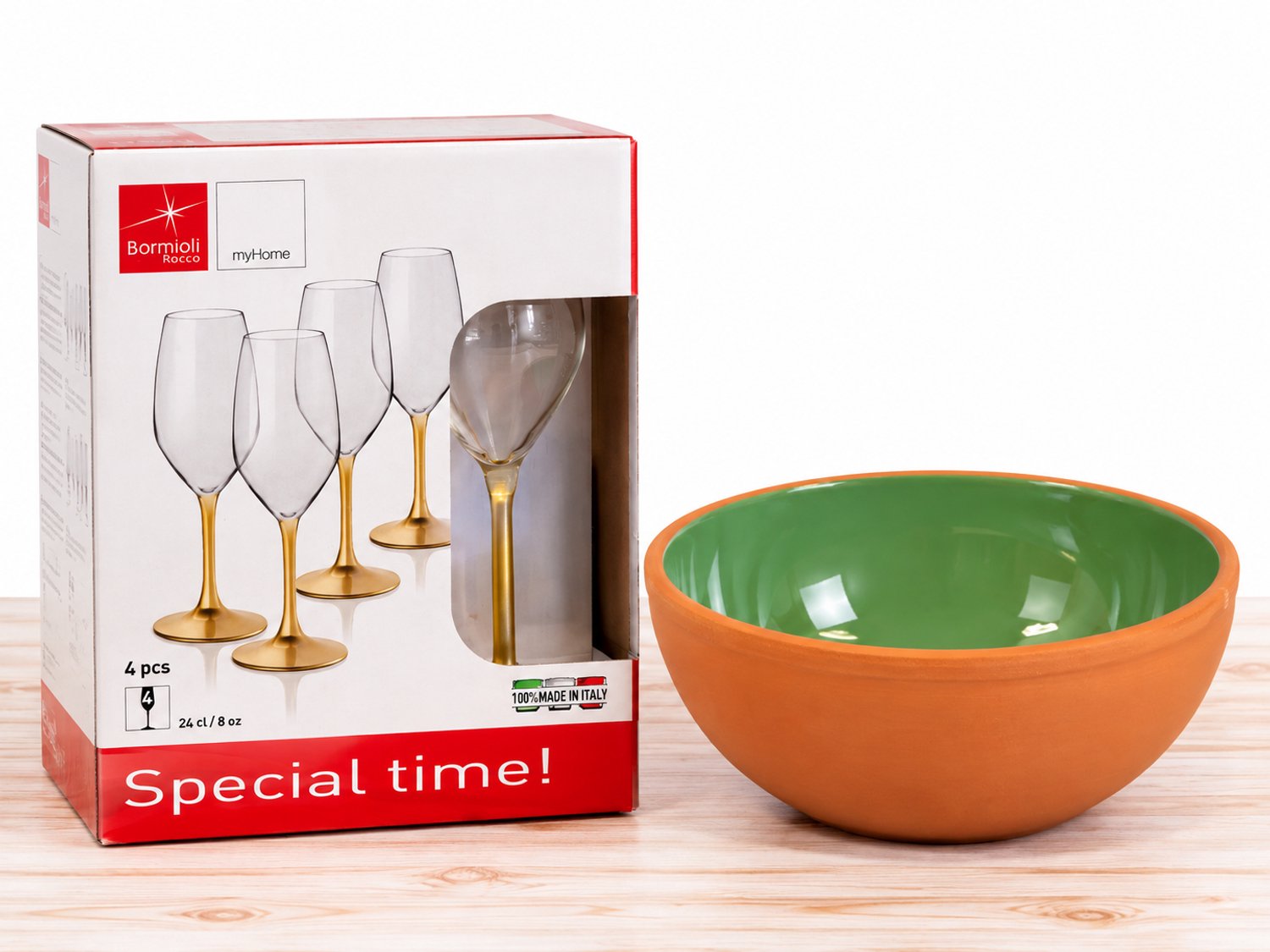Cozy Borrelpakket – Bormioli Rocco Glazenset 4-delig 24 cl – Inclusief Keramische Serveerschaal