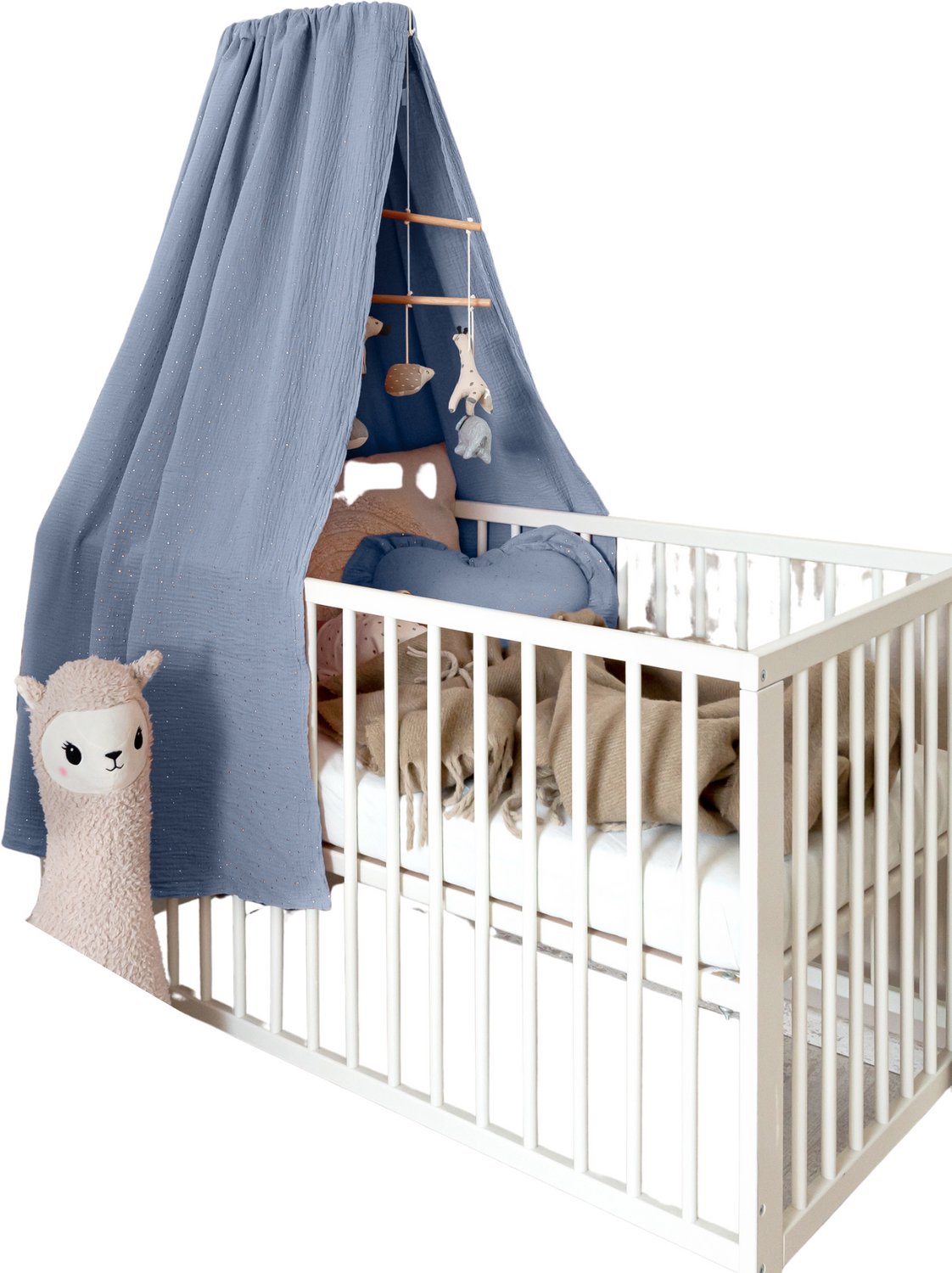 LILIMAUS Klamboe voor ledikant - hemeltje babybed - mousseline katoen - 140 cm - blauw