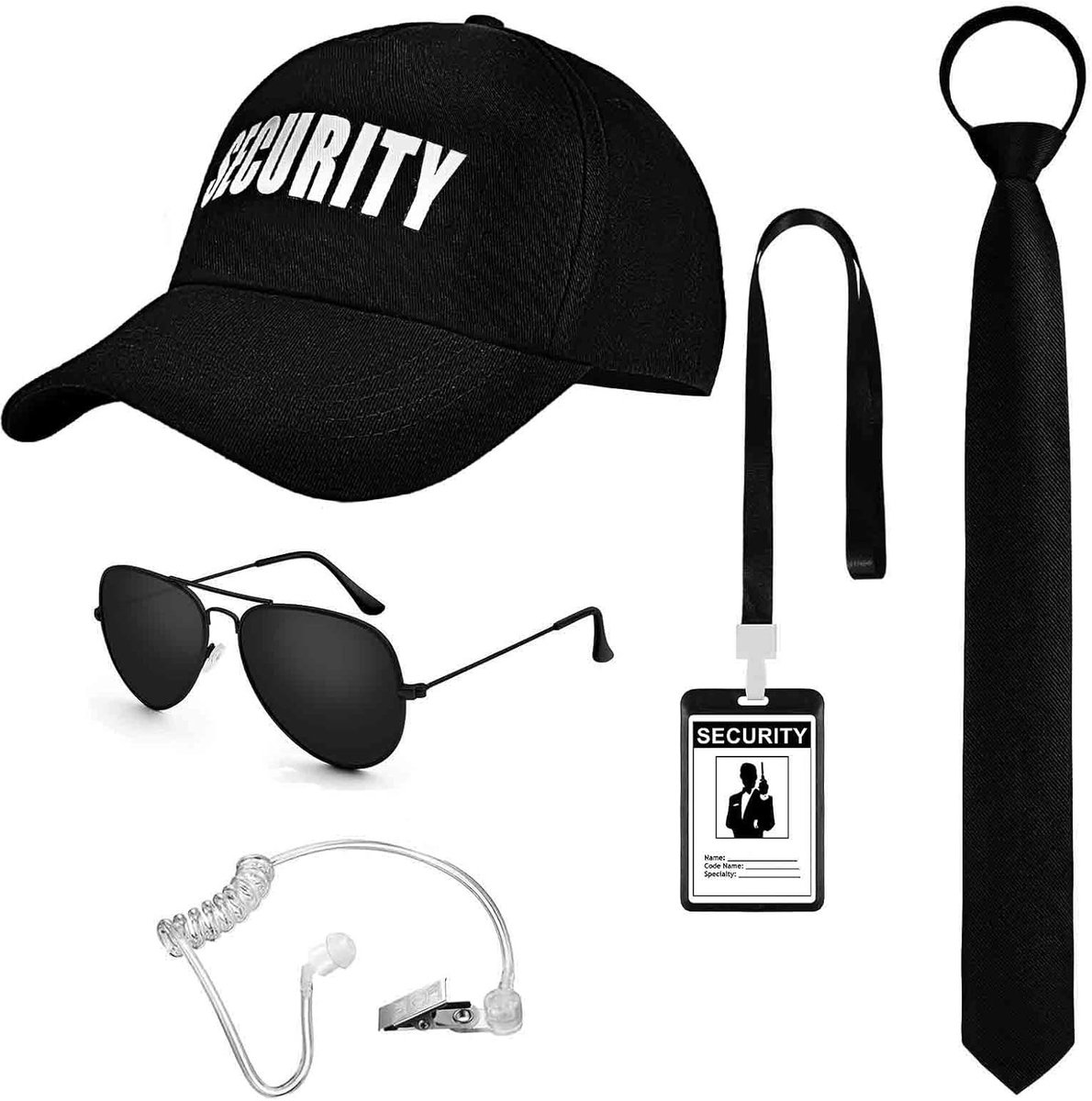Kostuumset voor Geheimagenten met Zonnebril, Oordopje, Identificatiebadge en Verstelbare Hoed voor Halloween en Cosplay Feestjes voor Mannen en Jongens