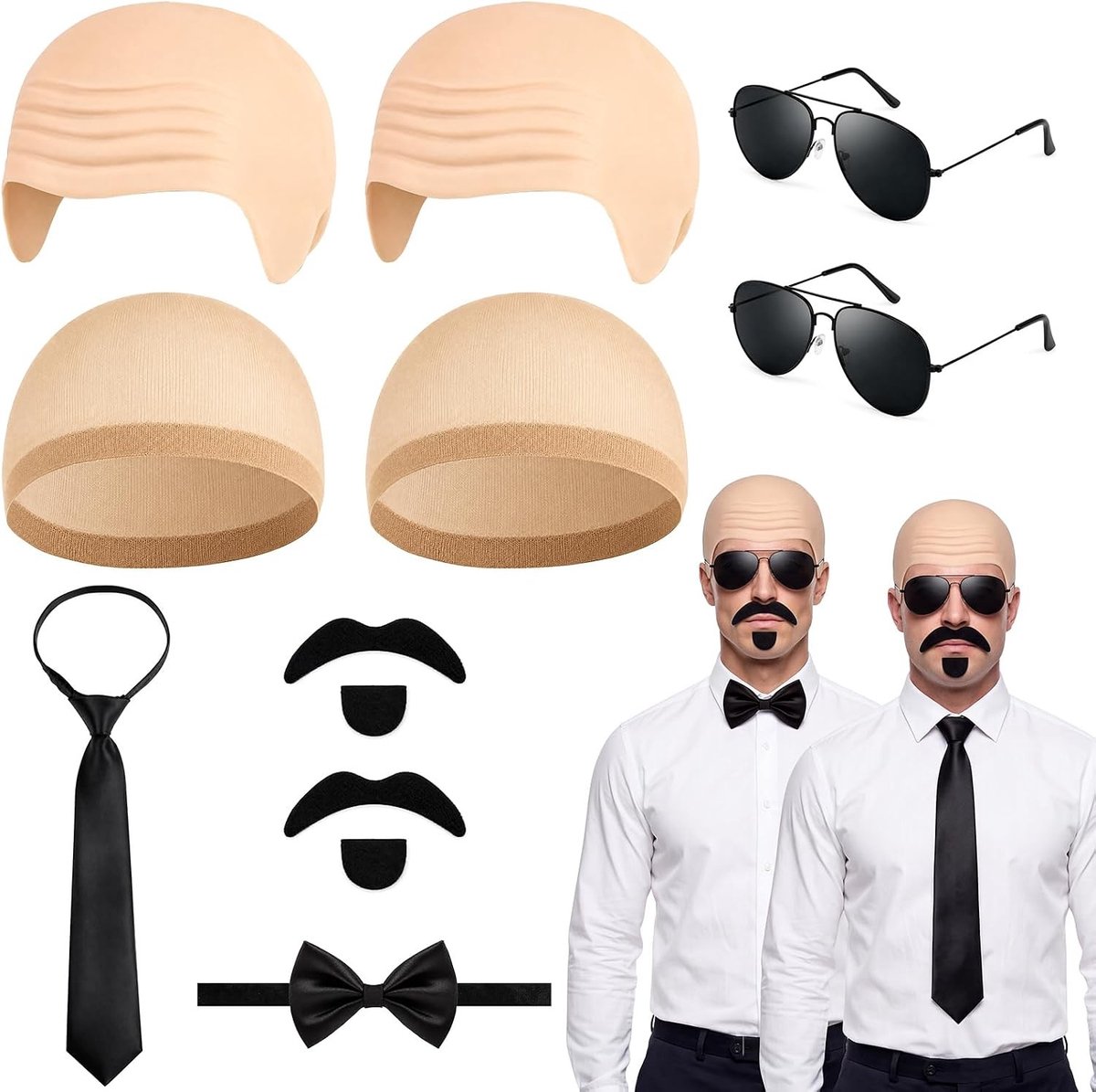 Kale muts kostuum accessoires set met latex pruik, zonnebril, nepbaard en haarband voor Halloween en carnaval, ideaal voor cosplay en feestjes