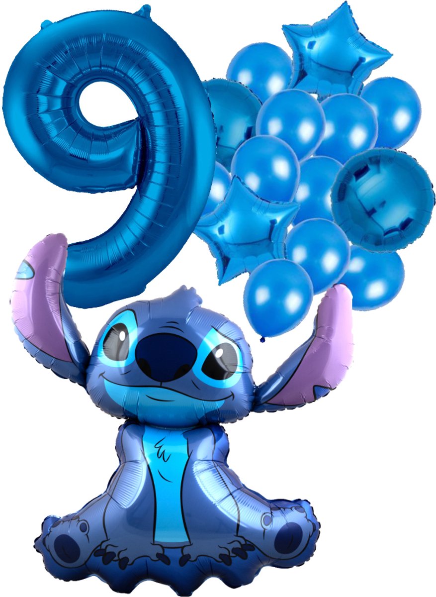 Stitch Ballon Set - 97x90cm - Folie Ballon + Ster Ballonnen - 9 jaar | Disney