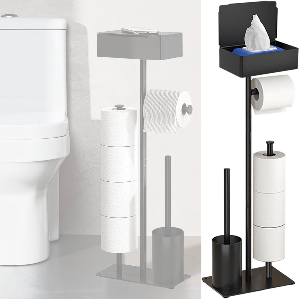 DailySupplies® Toiletbutler - Toiletrolhouder Staand - Zwart