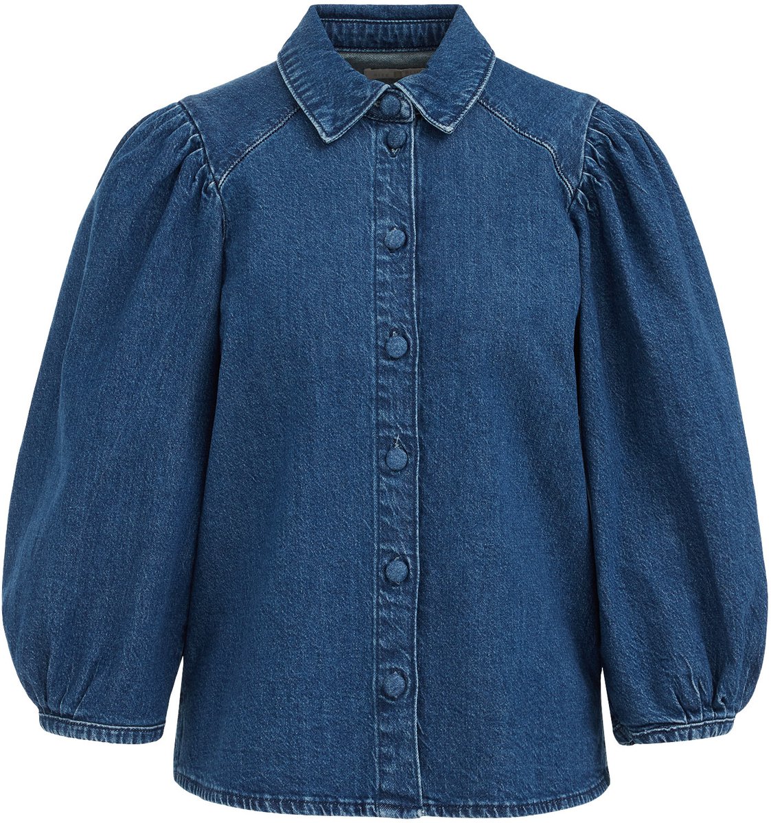 WE Fashion Dames denim blouse met driekwart ballonmouwen